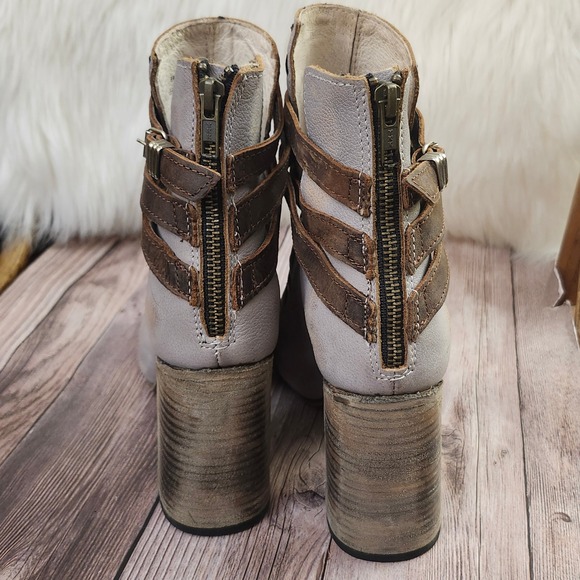 Freebird Eagle Leather Peep Toe Lace Up Strappy Heeled Booties Women's Size 9 - Picture 5 of 8